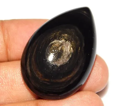 66.ct 100%natural Fire Rainbow Eye Obsidian Pear Cabochon Mexico Gemstone Af=397 • $16.76