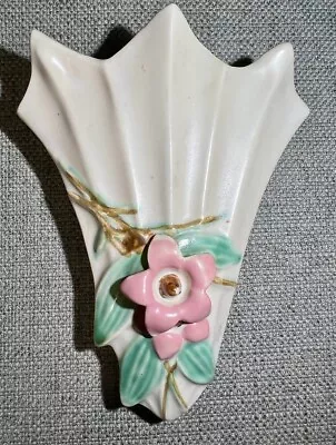 McCoy Pottery Wall Pocket Blossomtime White With Pink Floral 1940's  - Excellent • $54.95