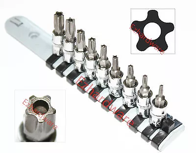 $28.90 • Buy 9PC 5 Point Torx Star Bit Set Tamper Proof Security Bit Socket Set 5point 1/4 Dr