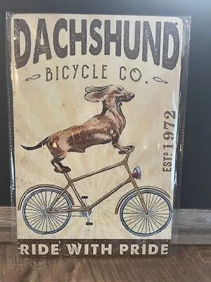 Dachshund Bicycling Themed 12 X8  Tin Decor Sign NEW • $12.50