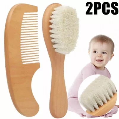 2 Pcs Baby Hair Brush And Comb Set Natural Soft Wool Bristle Toddler Hair GrOJj~ • £6.70