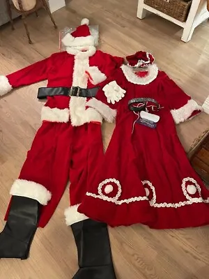 Vtg Professional Looking Santa Claus And Mrs. Claus Suit 8 Pieces Velvet + Dress • $150