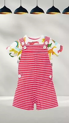 Ex Baby Boden Short Jersey Dungaree Set Strawberry Tart/Ivory (A Bit Defect) • £8.24