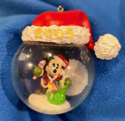 Mickey Mouse As Santa Claus Inside Glass Ball Ornament Glitter Snow Resin 2005 • $9.99