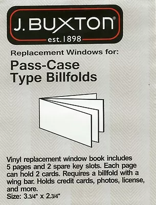 New Buxton Vinyl Windows For Billfold Wallets With A Wing Bar (Pack Of 1) • $8.98