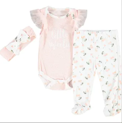 £13 • Buy Kyle & Deena Baby Girls White & Coral Patterned 3 Pc Baby Set 0-3, 3-6 & 6-9 Mth
