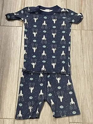 EUC Hanna Andersson Short John Pajamas SIZE 140 10 Space Stars Rockets Blue • $19.99