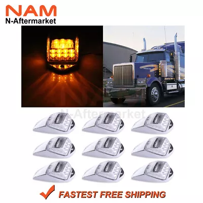 9x Clear/amber 17led Cab Marker Top Clearance Light Chrome For Peterbilt Truck • $80.93