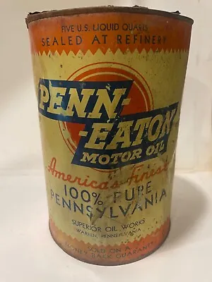 Vintage Penn-eaton 5 Quart Empty Motor Oil Can  Superior Oil Works Warren Penn. • $194.99