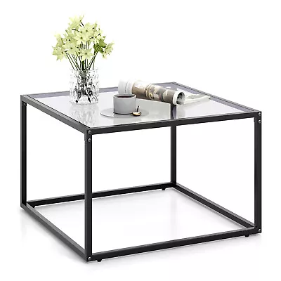 70cm Square Coffee Table W/Tempered Glass Tabletop Modern Furniture Living Room • $109.95