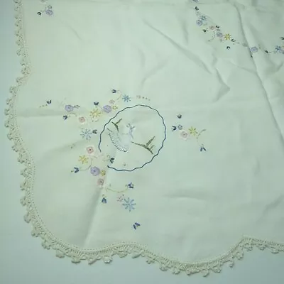 Vintage Tablecloths Hand Embroidered Basket Lady Square White Lace 80cm X 80cm • $40