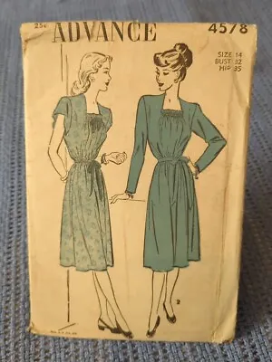 Vintage ADVANCE Unprinted SEWING PATTERN 1940's #4578 ~ DRESS • $16.50