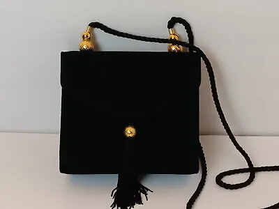 Mary Kay Vintage Black Suede Leather Small Shoulder Purse Gold Beads Tassel • $39.99