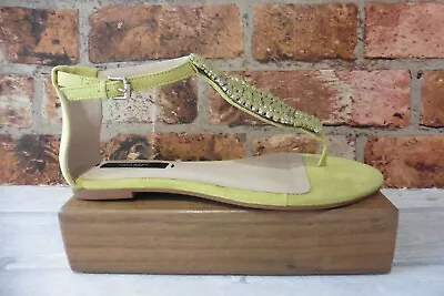 Zara Lime Beaded T Car Sandals Size 39 Uk 6 Buckle • £24.99