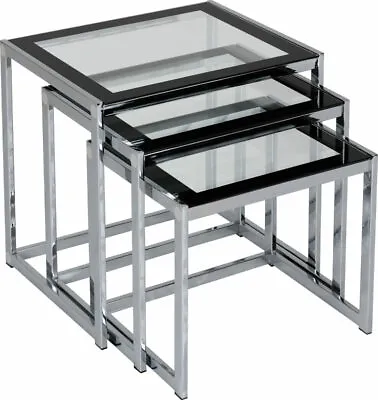 £97.99 • Buy Hanley Nest Of Tables In Clear Glass With Black Border And Chrome