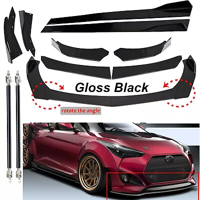 Front Bumper Lip Spoiler+86.6 Side Skirt For Hyundai Veloster Gloss Black Strut • $99.99