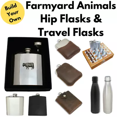 Farmyard Animals Hip Flasks & Travel Flasks Engraved Gifts • £24.99