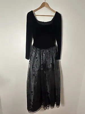 Scott McClintock Black Velvet Boning Bodice Floral Tulle Gown Size 10 • £115.82
