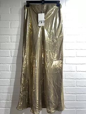 NWT! Pretty Classic ZARA Metallic Gold Midi Skirt Size SMALL $45 • $33.50