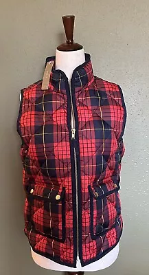 J CREW Vest Red & Navy Plaid Excursion Puffer Down Vest With Pockets Size Small • $25