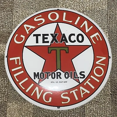 Vintage Texaco Porcelain Sign Gasoline Gas Filling Station Motor Oils Pump Plate • $109.97