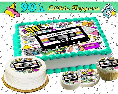 I Love The 90's  Birthday Cake Topper Edible Paper Sugar Sheet Cupcakes Easy • $7.50