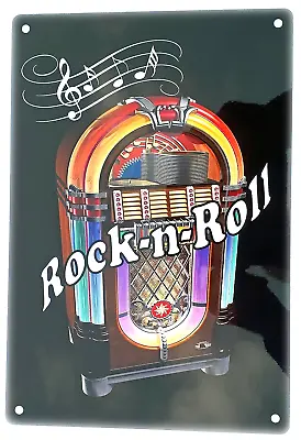 Rock And Roll Juke Box Printed Metal Sign Wall Art Home Decoration Music 1950's • £10.99