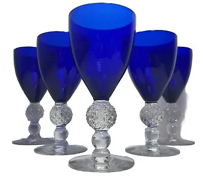 Morgantown Ritz Cobalt Blue Golf Ball Port Wine Aperitif Glass Goblets 5in Set 5 • $75