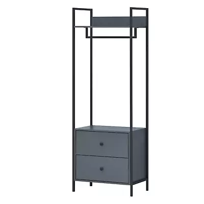 Avery Series Dark Grey 2 Drawer Open Wardrobe With Hanging Rail | Metal Frame An • £155.89