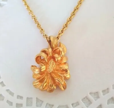Vintage ? 90's ? Designer Signed Kenzo Flower Brushed Gold Tone 23  Necklace • $99.99