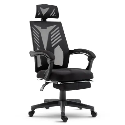 Artiss Mesh Office Chair Computer Gaming Desk Chairs Recliner Footrest Black • $139.95