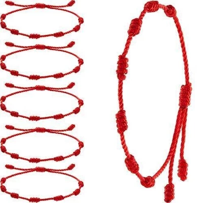 $7.99 • Buy 6 Red Bracelets With 7 Sections Of Adjustable Cord Evil Eyes Hand Woven Gift