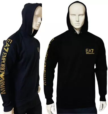 Men's Emporio Armani Ea7 Gold Logo Stylist Long Sleeve Hooded Hoodie • £32.99