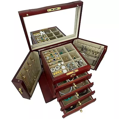 Extra Large Jewelry Box Wooden For Women Solid Wood Organizer With Lock For J... • $189.64