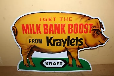 Original Vintage 1960's Kraft Kraylets Pig Hog Feed Farm 17  Embossed Metal Sign • $265