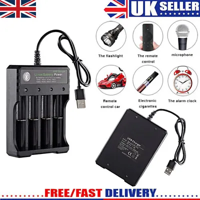 4 Slot USB/UK Plug 3.7V Rechargeable Li-Ion Battery Charger • £7.35