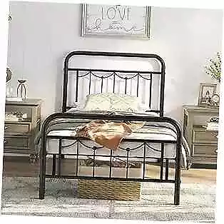  Size Metal Bed Frame With Vintage Headboard And Footboard Twin Black • $119.47