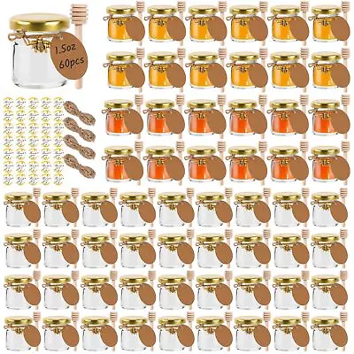 1.5 Oz Mini Glass Honey Jars 60 Pack 45ml Clear Canning Jars Jam Jars With G... • $44.94