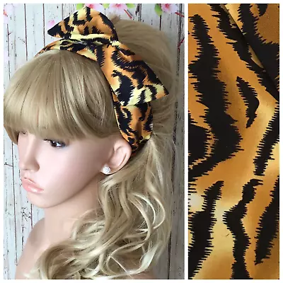 £4.49 • Buy Tiger Animal Print Cotton Fabric Bendy Hair Wrap Wired Bow Scarf Headband Retro