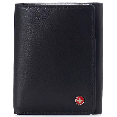 Alpine Swiss Mens Leon Trifold Wallet RFID Safe Bifold Genuine Leather ID Window • $24.99