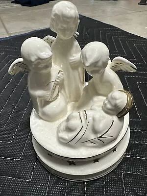 Schmid 3 Porcelain Angels & Baby Jesus Revolving Music Box~USED~Silent Night • $21