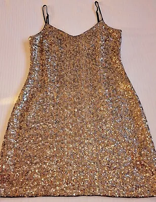 ZARA TRF Sequin Mini Dress M Gold & Silver Cami Lined - Party Club - Rrp £49.95 • £13