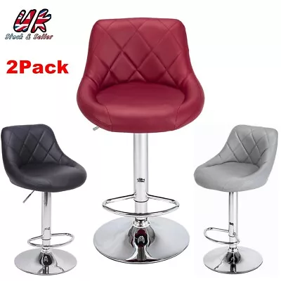 2x Bar Stools Breakfast Kitchen Leather Padded Barstools Swivel Gas Lift Chair • £59.69