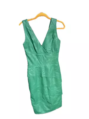 Vintage Vakko ORIGINAL 1980s Green Leather Dress Size 6 GREAT CONDITION • $150