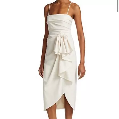 ML Monique Lhuillier Ivory Bow Drape Wrap Midi Dress • $350