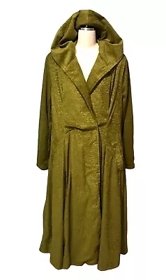 Green Jacquard Hooded Trench Coat Satin Lined Gothic Renaissance Women’s Sz XL • $150