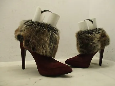 VIA SPIGA Burgundy Suede Leather Faux Fur High Heel Ankle Boots Womens Size 8 M • $59.95