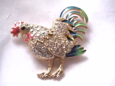 Monet Rhinestone Rooster Brooch • $15.50