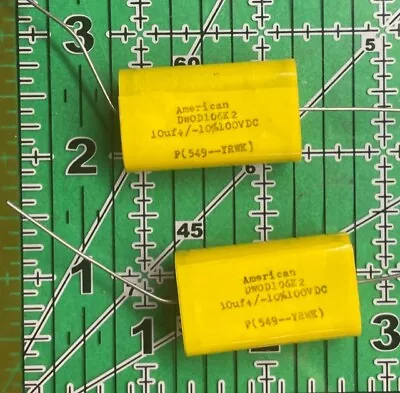 10uF 100v Axial Film Capacitor Metallized Mylar American Capacitor Corp 2pcs • $11.48