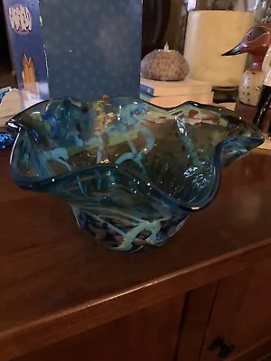 Viz Art Glass Hand Blown Ruffled Edge Decorative Bowl Ruffled Edge • $75